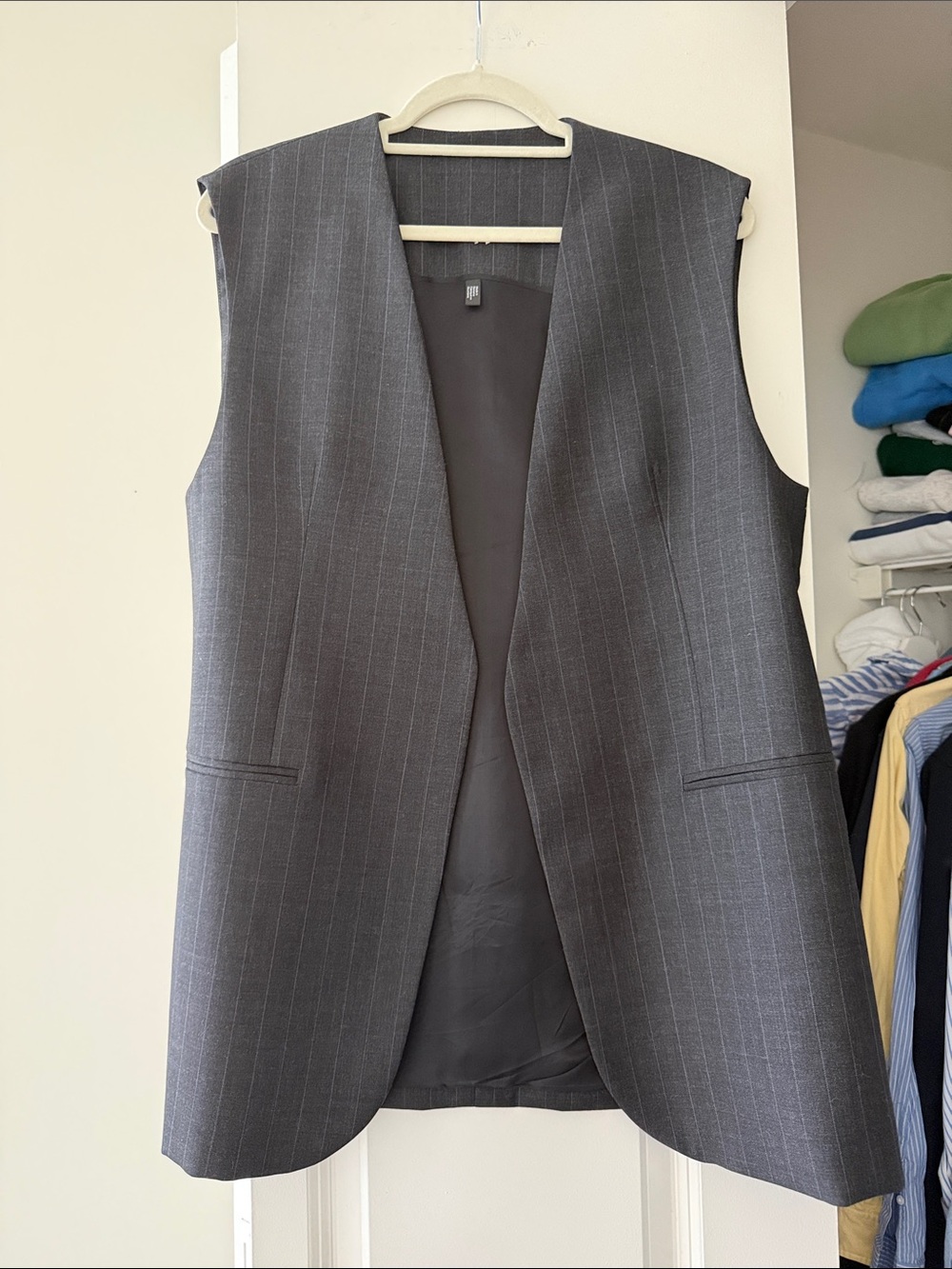 COS Gray Pinstripe Sleeveless Blazer Vest